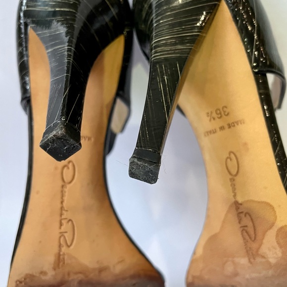 Oscar de la Renta Open Toe Sandals Black Patent - Picture 5 of 10